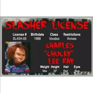 Chucky Child’s Play Horror Novelty Driver License